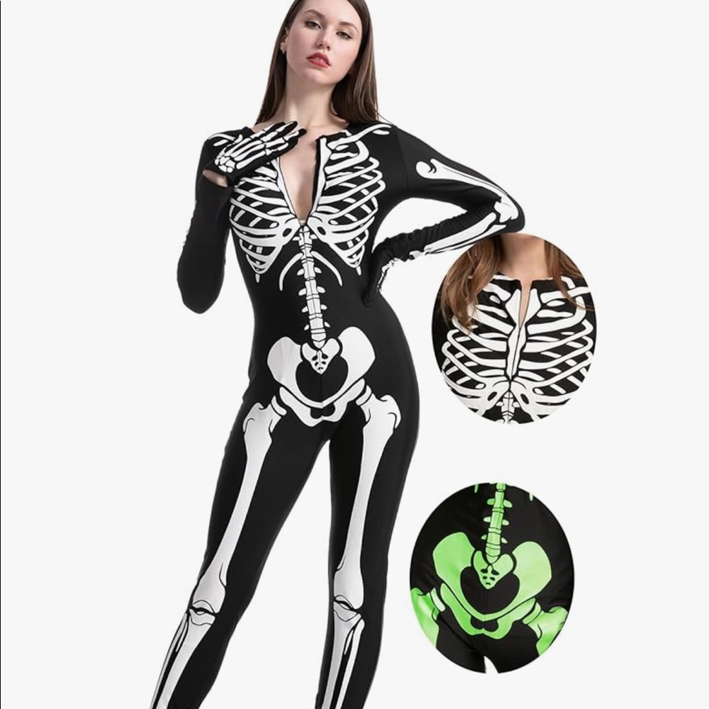 Skeleton glow in the dark bodysuit costume-medium